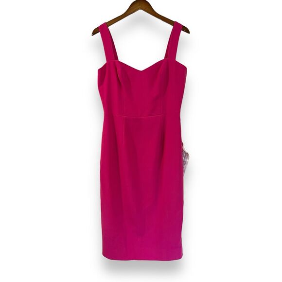 NWT Dress The Population Nicole Sheath Cocktail Midi Dress Size L Bright Fuchsia - Picture 2 of 10